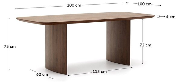 Barna étkezőasztal diófa dekorral 100x200 cm Litto – Kave Home