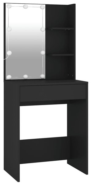 Fekete LED-es fésülködőasztal 60 x 40 x 140 cm