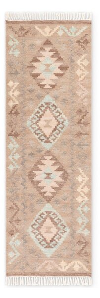 Világoskék-bézs kétoldalas kézi szövésű gyapjú futószőnyeg 60x190 cm Kamal Dune – Nouristan