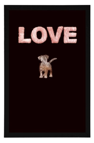 Poszter kutya Love felirattal fekete alapon