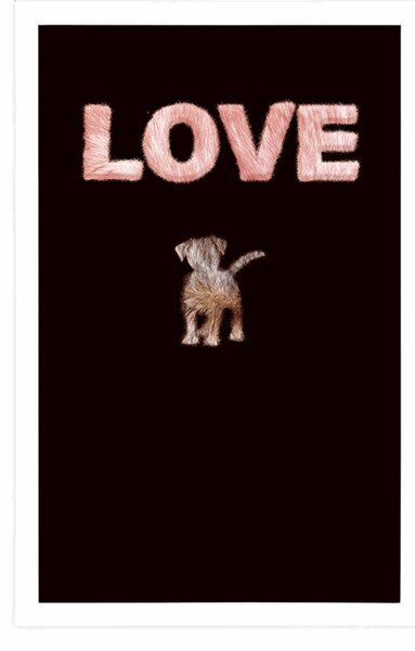 Poszter kutya Love felirattal fekete alapon