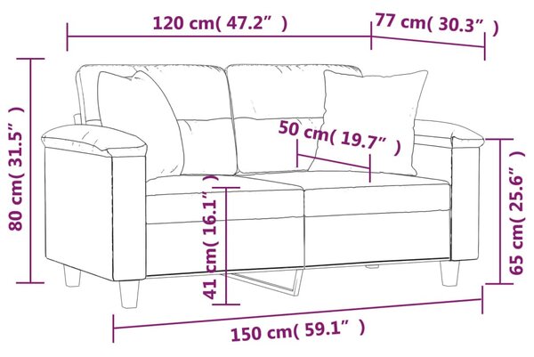 2 személyes fekete műbőr kanapé díszpárnákkal 120 cm