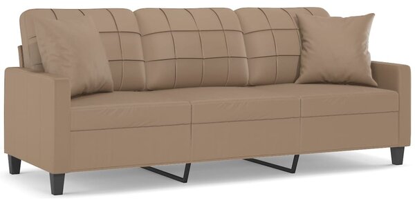 3 személyes cappuccino színű műbőr kanapé díszpárnákkal 180 cm