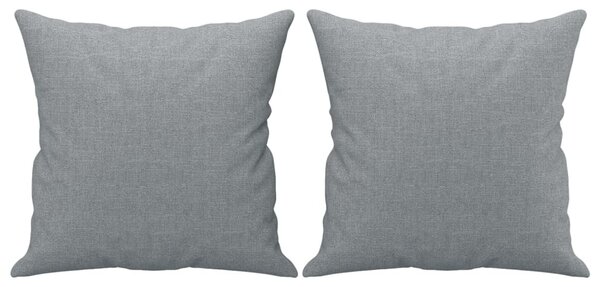 2 személyes világosszürke szövet kanapé díszpárnákkal 120 cm