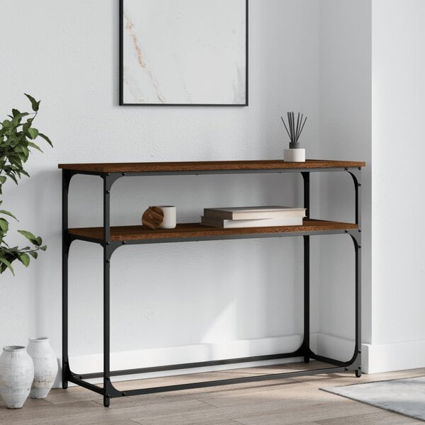 Barna tölgyszínű szerelt fa tálalóasztal 100x35,5x75 cm