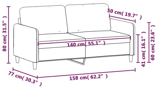 Kétszemélyes sötétszürke bársony kanapé 140 cm
