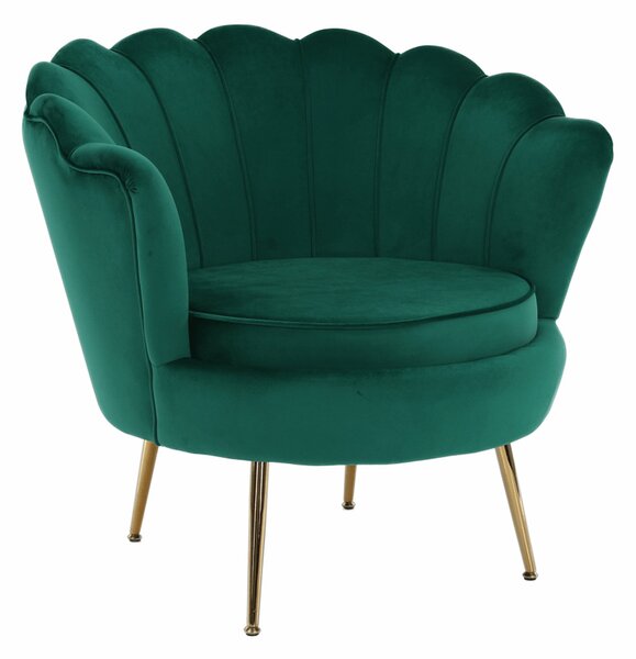 Fotel Art-deco stílusban, smaragd Velvet anyag/gold króm-arany, NOBLIN