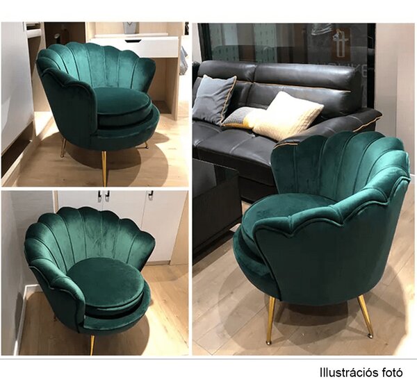 Fotel Art-deco stílusban, smaragd Velvet anyag/gold króm-arany, NOBLIN