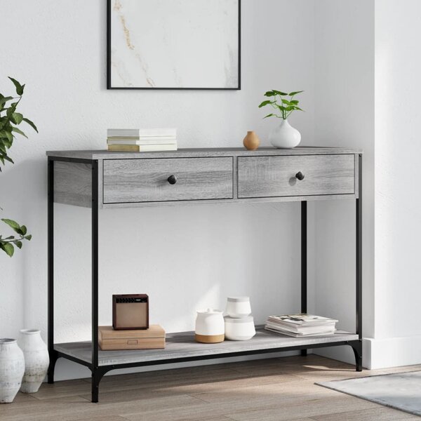 Szürke sonoma színű szerelt fa konzolasztal 100 x 34,5 x 75 cm