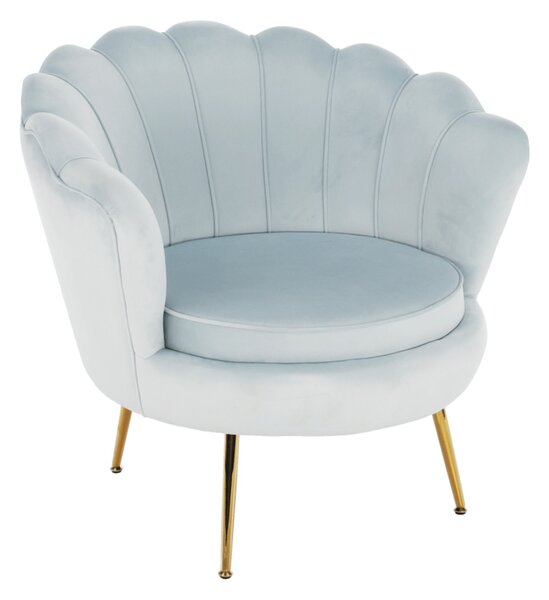 Fotel Art-deco stílusban, szürke-kék Velvet anyag/gold chróm-arany, NOBLIN