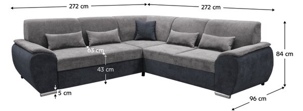 Ülőgarnitúra, sötét szürke/szürke Soro anyag, balos, kivitel, EMILY