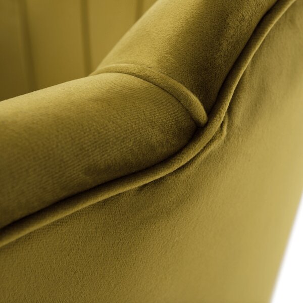 Fotel Art-deco stílusban, mustár színű Velvet anyag/gold chróm-arany, NOBLIN