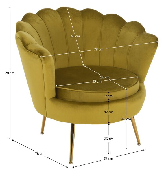Fotel Art-deco stílusban, mustár színű Velvet anyag/gold chróm-arany, NOBLIN