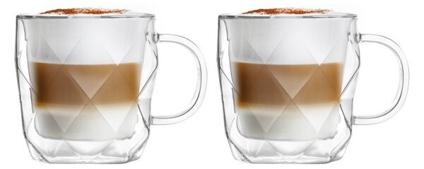 Üveg bögre szett 2 db-os cappucinóhoz-duplafalú 330 ml Geo – Vialli Design
