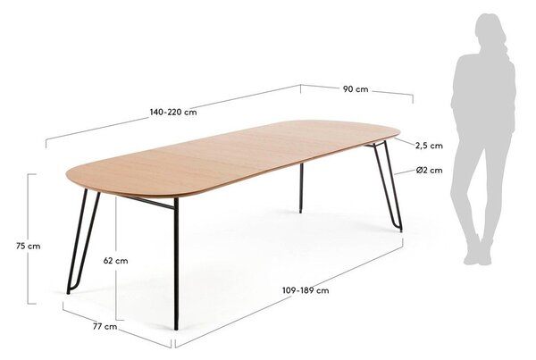 Natúr színű bővíthető étkezőasztal tölgyfa dekorral 90x140 cm Novac – Kave Home