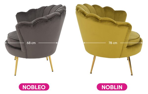 Fotel Art-deco stílusban, mustár színű Velvet anyag/gold chróm-arany, NOBLIN