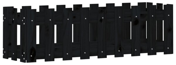 Fekete tömör fenyőfa kerti magaságyás kerítéssel 100x30x30 cm