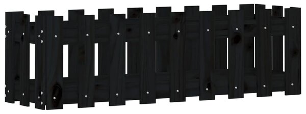 Fekete tömör fenyőfa kerti magaságyás kerítéssel 100x30x30 cm