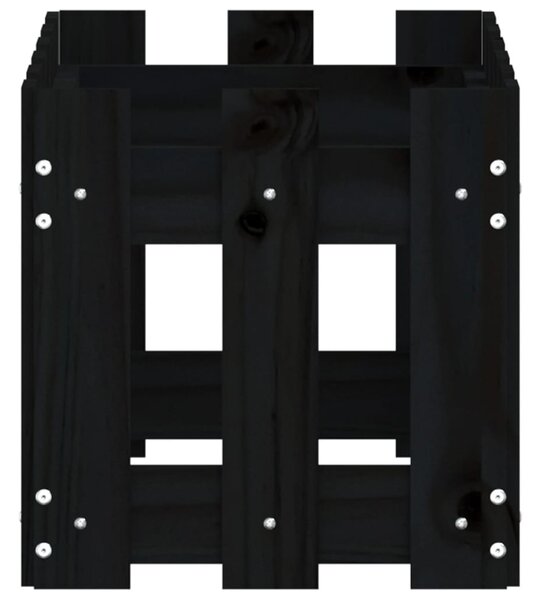 Fekete tömör fenyő növénytartó léces kialakítással 60x30x30 cm