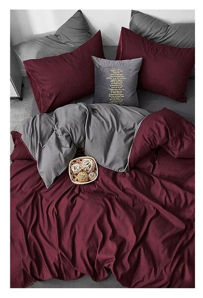Borvörös-szürke kétszemélyes-hosszabbított pamut ágyneműhuzat lepedővel 200x220 cm – Mila Home