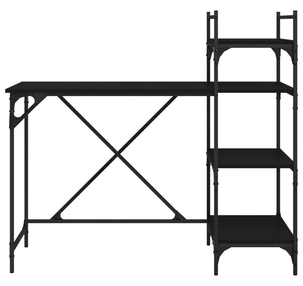 Fekete számítógépasztal polcokkal 120x47x109 cm