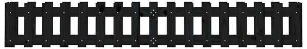 Fekete tömör fenyőfa kerti magaságyás kerítéssel 200x30x30 cm