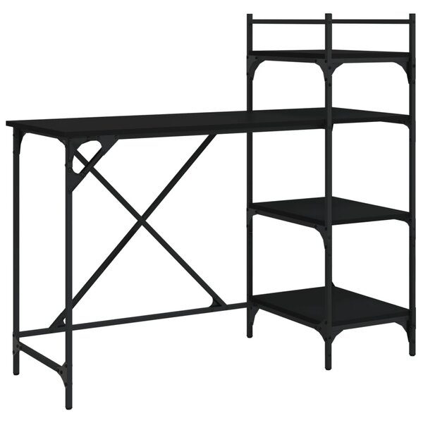 Fekete számítógépasztal polcokkal 120x47x109 cm