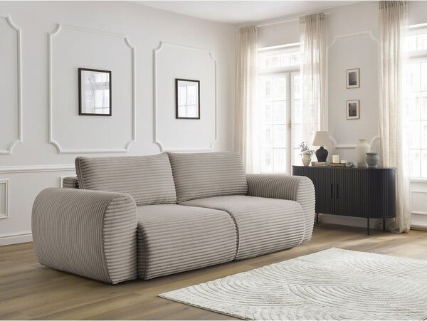 Világosszürkés bézs kordbársony kinyitható kanapé 257 cm Lucien – Bobochic Paris