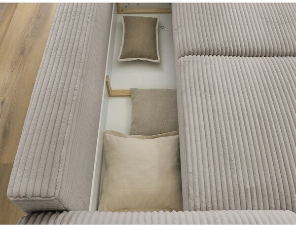 Világosszürkés bézs kordbársony kinyitható kanapé 257 cm Lucien – Bobochic Paris
