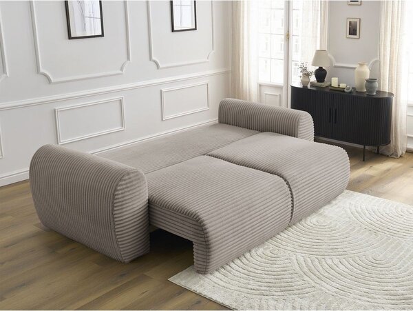Világosszürkés bézs kordbársony kinyitható kanapé 257 cm Lucien – Bobochic Paris