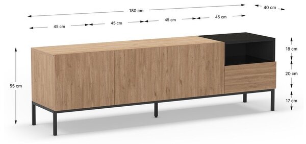 Natúr színű TV-állvány 180x55 cm Cailin – Marckeric