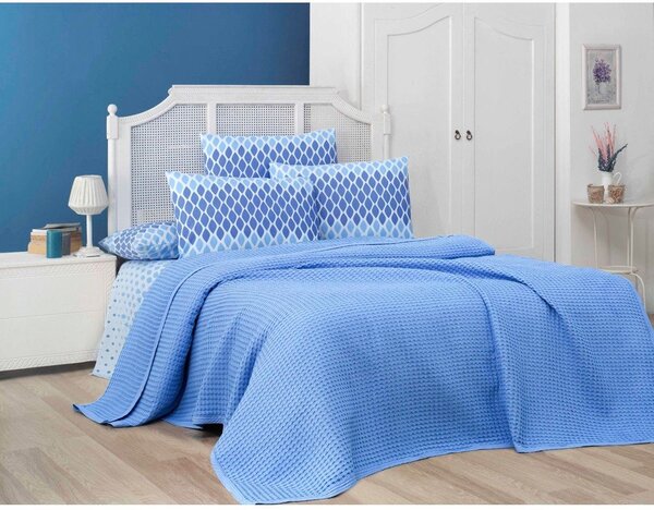 Kék pamut ágytakaró 220x240 cm Waffle – Mila Home