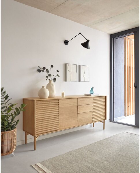 Natúr színű alacsony komód tölgyfa dekorral 200x86 cm Lenon – Kave Home