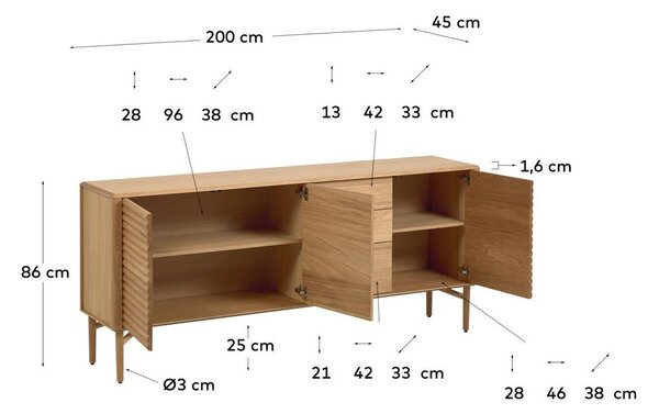 Natúr színű alacsony komód tölgyfa dekorral 200x86 cm Lenon – Kave Home