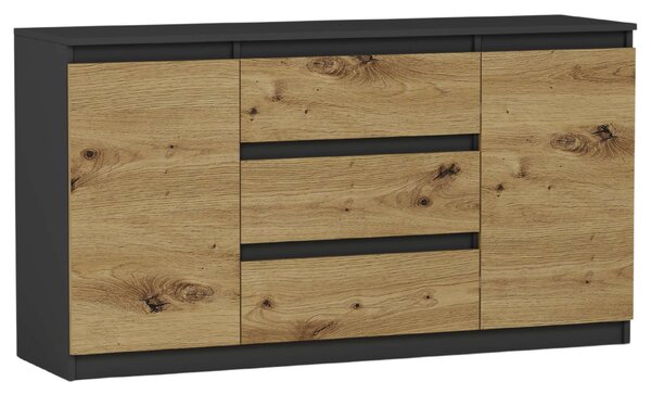 Komód, 3 fiókos, 2 ajtós, R140-S3, 140x76x40 cm, antracit - artisan sonoma