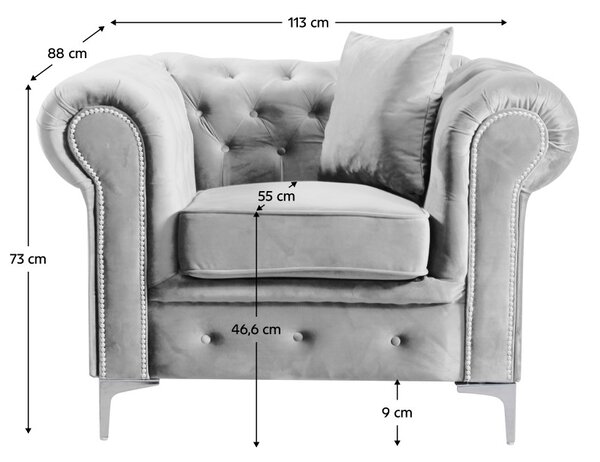 Luxus fotel, világosszürke Velvet szövet, ROMANO