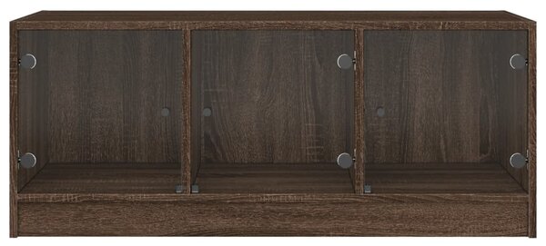 Barna tölgyszínű dohányzóasztal üvegajtókkal 102 x 50 x 42 cm