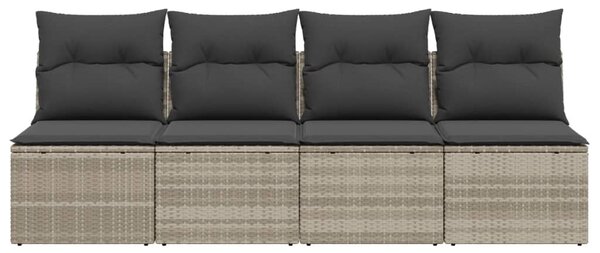 4 személyes világosszürke polyrattan kerti kanapé párnával