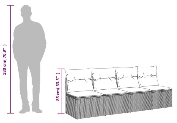 4 személyes bézs polyrattan kerti kanapé párnával