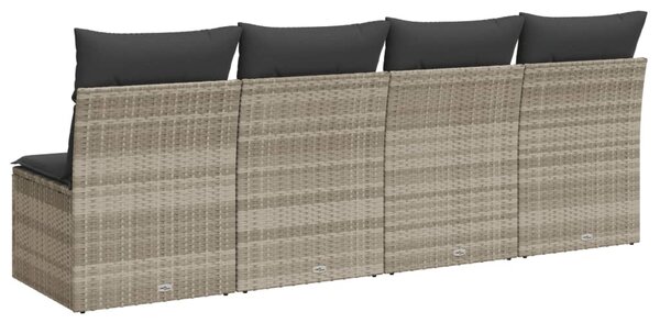4 személyes világosszürke polyrattan kerti kanapé párnával