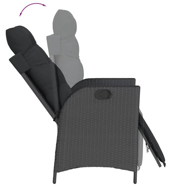 7 részes fekete polyrattan kerti étkezőgarnitúra párnával