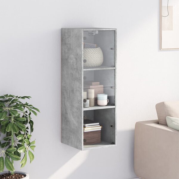 Betonszürke faliszekrény üvegajtókkal 35x37x100 cm