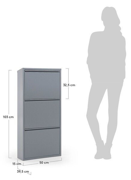 Világosszürke fém billenő ajtós cipőtartó 50x103x15 cm Ode – Kave Home