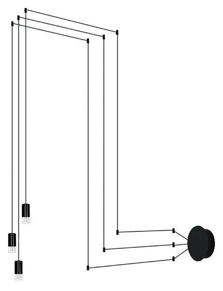 King Home Flusso Wall 3 LED Fali Lámpa Szatén Üveg Fekete Modern