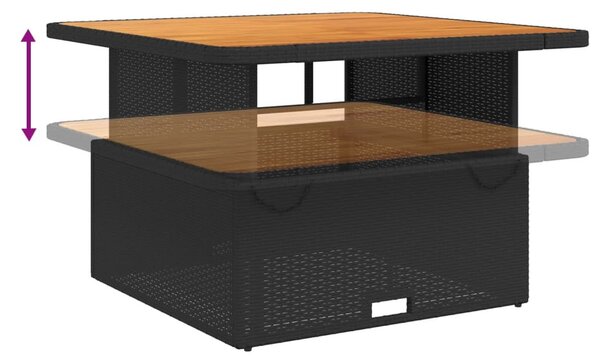 Fekete polyrattan és akácfa kerti asztal 110 x 110 x 71 cm