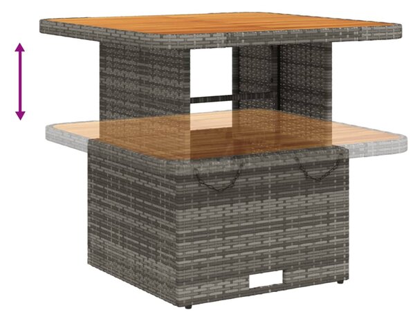 Szürke polyrattan és akácfa kerti asztal 80 x 80 x 71 cm