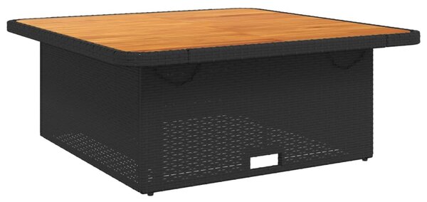 Fekete polyrattan és akácfa kerti asztal 110 x 110 x 71 cm
