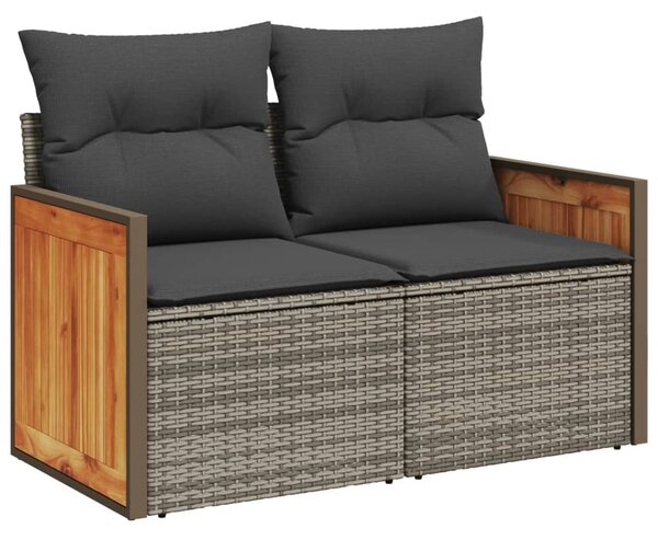 2 személyes szürke polyrattan kerti kanapé párnával