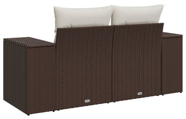 2 személyes barna polyrattan kerti kanapé párnával
