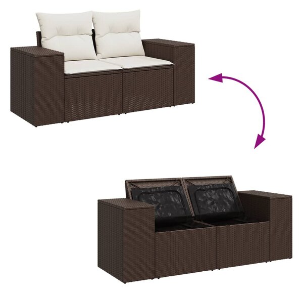 2 személyes barna polyrattan kerti kanapé párnával